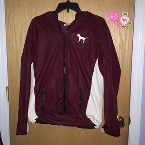 Maroon and white lined Anorak